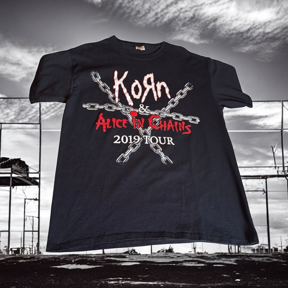 KORN & ALICE IN CHAINS 2019 TOUR TEE BLACK ROCK BAND T-SHIRT